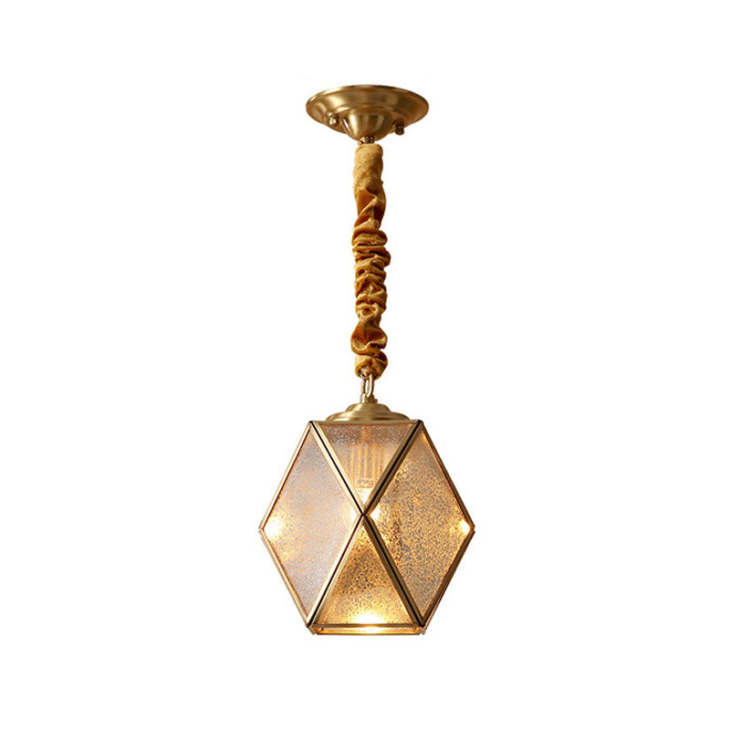 Diamond Cut Glass Pendant Lamp With Vintage Brass Finish For Bedroom Ceiling