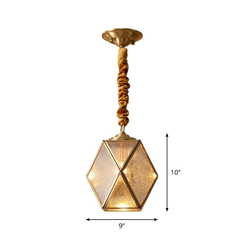 Diamond Cut Glass Pendant Lamp With Vintage Brass Finish For Bedroom Ceiling