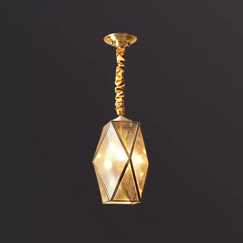 Diamond Cut Glass Pendant Lamp With Vintage Brass Finish For Bedroom Ceiling