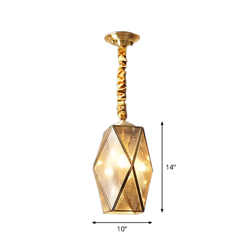 Diamond Cut Glass Pendant Lamp With Vintage Brass Finish For Bedroom Ceiling
