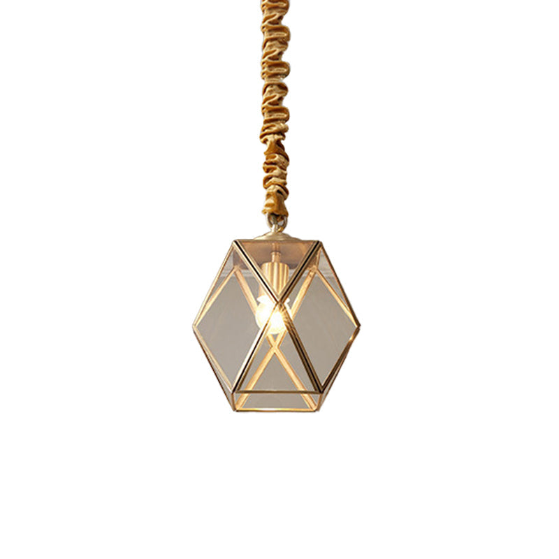 Diamond Cut Glass Pendant Lamp With Vintage Brass Finish For Bedroom Ceiling
