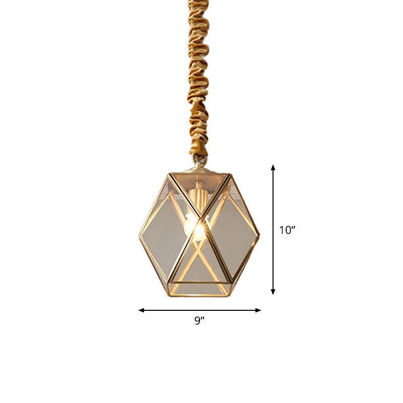 Diamond Cut Glass Pendant Lamp With Vintage Brass Finish For Bedroom Ceiling