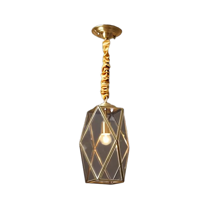 Diamond Cut Glass Pendant Lamp With Vintage Brass Finish For Bedroom Ceiling / D