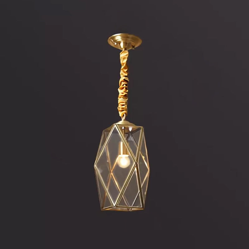 Diamond Cut Glass Pendant Lamp With Vintage Brass Finish For Bedroom Ceiling