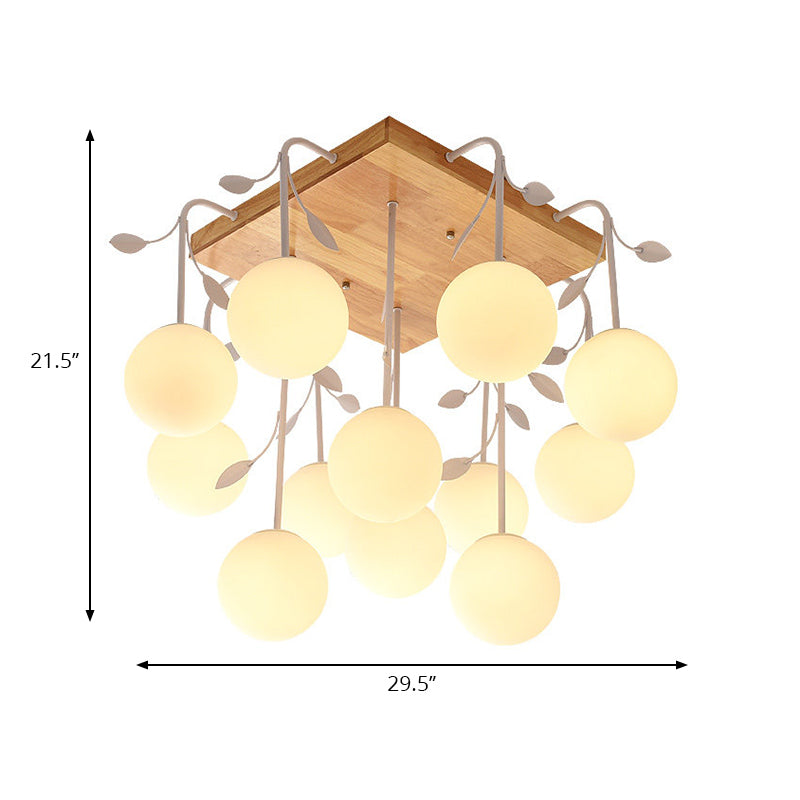 Art Deco Beige Wood Balloon Flush Mount Ceiling Light for Living Room