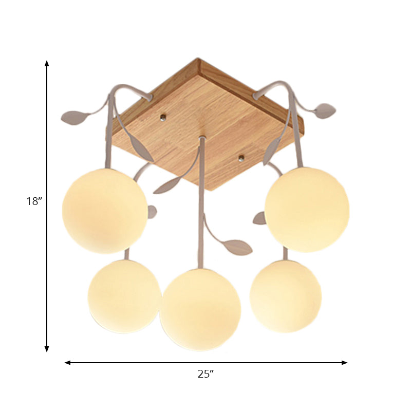 Art Deco Beige Wood Balloon Flush Mount Ceiling Light for Living Room