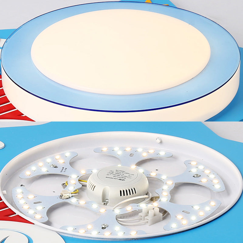 Boys' Cartoon Bear Wood Animal Blue LED Ceiling Light