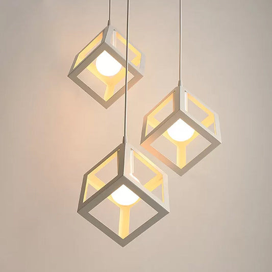 Nordic Cube Metal Pendant Light in White with Down Lighting for Ceiling Hang