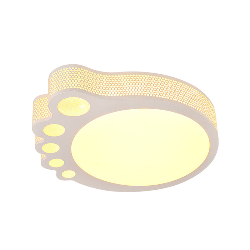 Kid's Cartoon Ceiling Light - White Acrylic Flush Mount - Foot Shaped Design