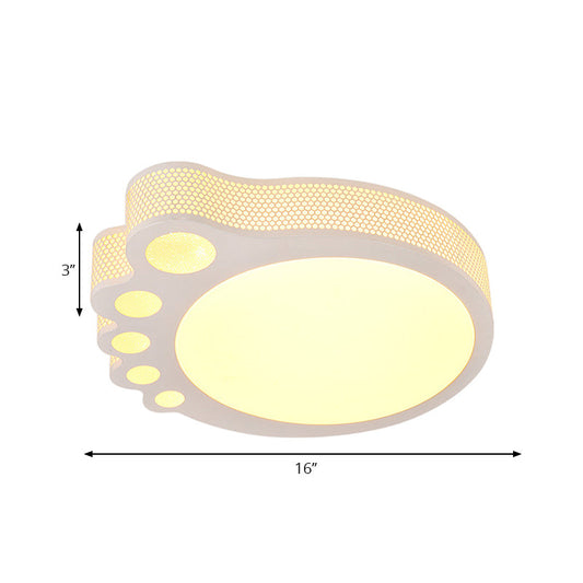Kids Cartoon Ceiling Light - White Acrylic Flush Mount Foot Shaped Design