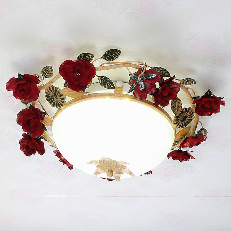 Korean Flower Frosted White Flush Mount Ceiling Light - 12"/16" W Bowl Living Room Fixture