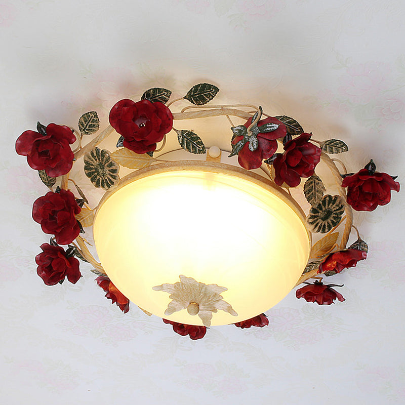 Korean Flower Frosted White Flush Mount Ceiling Light - 12/16 W Bowl Living Room Fixture