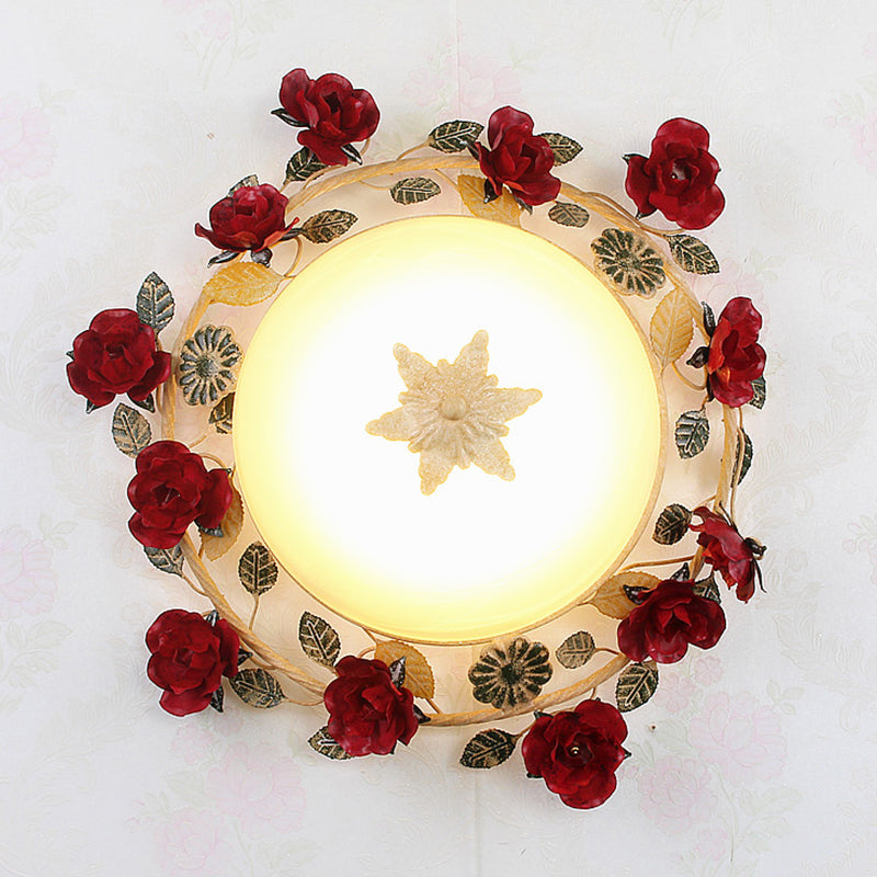 Korean Flower Frosted White Flush Mount Ceiling Light - 12/16 W Bowl Living Room Fixture