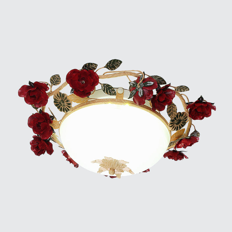 Korean Flower Frosted White Flush Mount Ceiling Light - 12/16 W Bowl Living Room Fixture
