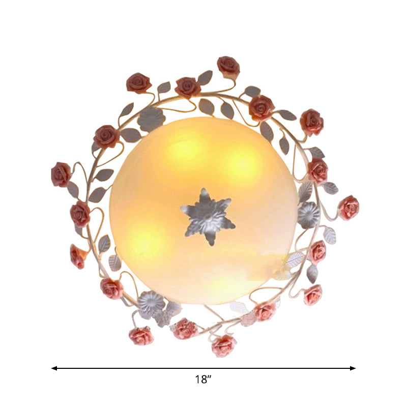 Plafonnier encastré en verre dépoli rose pour chambres à coucher - 3 lumières - Design pastoral en blanc