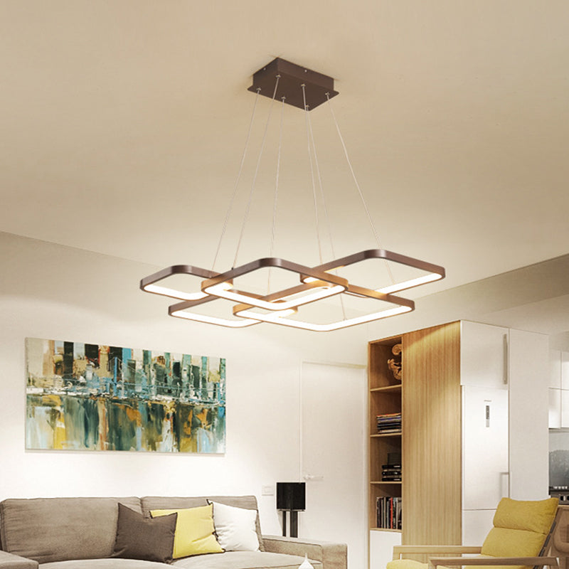 Modern Brown 4/5 Tiered Chandelier with Square Acrylic LED Pendant - Warm/White Lighting