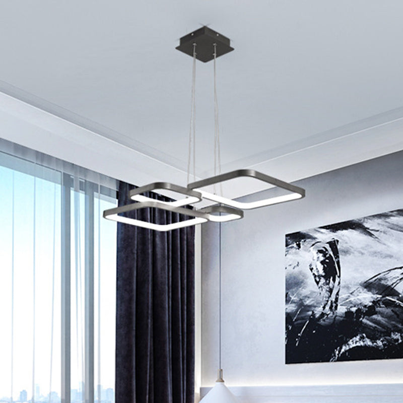 Modern Brown 4/5 Tiered Chandelier with Square Acrylic LED Pendant - Warm/White Lighting