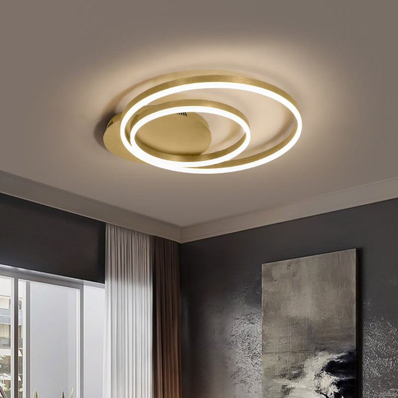 Round Acrylic Flush Ceiling Light - Coffee/Gold LED Flush-Mount Fixture, Small/Medium/Large