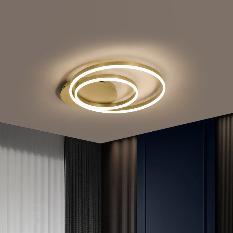 Round Acrylic Flush Ceiling Light - Coffee/Gold LED Flush-Mount Fixture, Small/Medium/Large