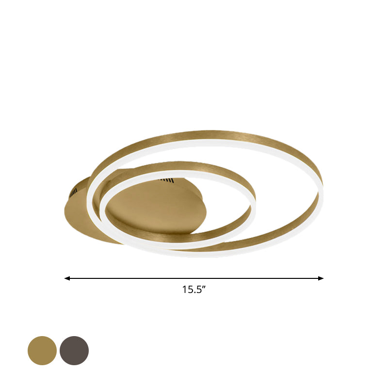 Round Acrylic Flush Ceiling Light - Coffee/Gold LED Flush-Mount Fixture, Small/Medium/Large