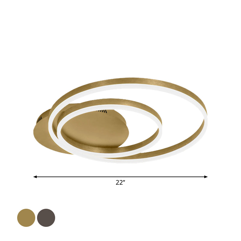 Round Acrylic Flush Ceiling Light - Coffee/Gold LED Flush-Mount Fixture, Small/Medium/Large