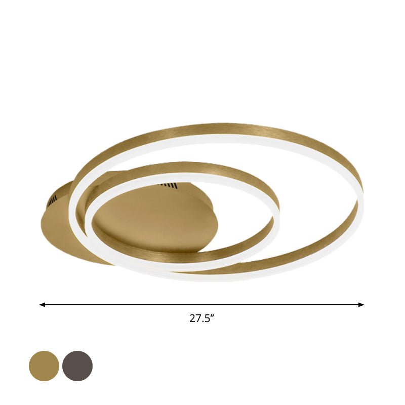 Round Acrylic Flush Ceiling Light - Coffee/Gold LED Flush-Mount Fixture, Small/Medium/Large