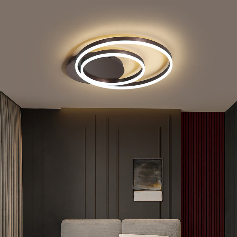 Round Acrylic Flush Ceiling Light - Coffee/Gold LED Flush-Mount Fixture, Small/Medium/Large