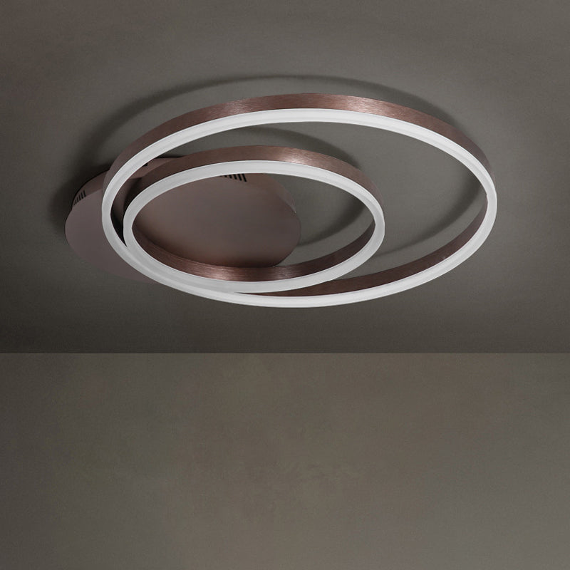 Round Acrylic Flush Ceiling Light - Coffee/Gold LED Flush-Mount Fixture, Small/Medium/Large