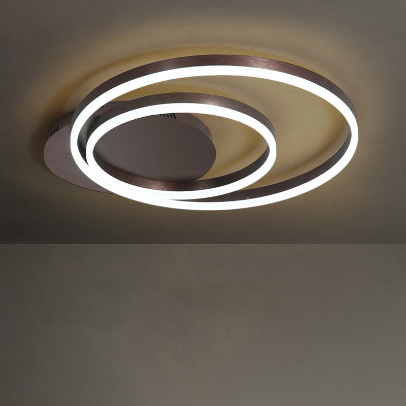 Round Acrylic Flush Ceiling Light - Coffee/Gold LED Flush-Mount Fixture, Small/Medium/Large
