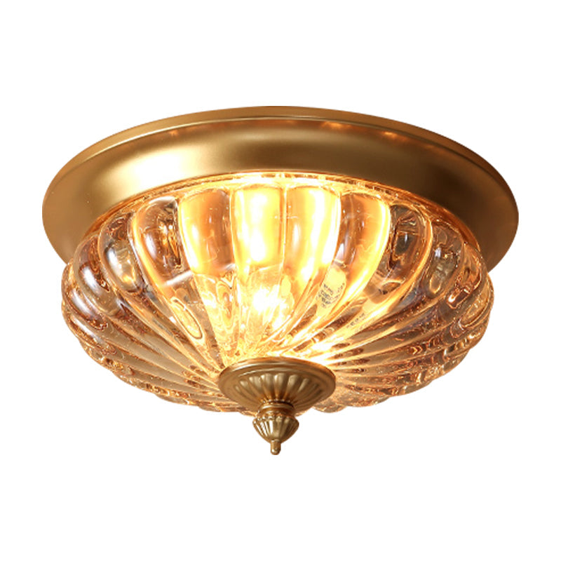 Vintage Crown Shape Flush Mount Light Fixture - 12/10 Wide Clear Ribbed Glass 2 Lights Black/Gold