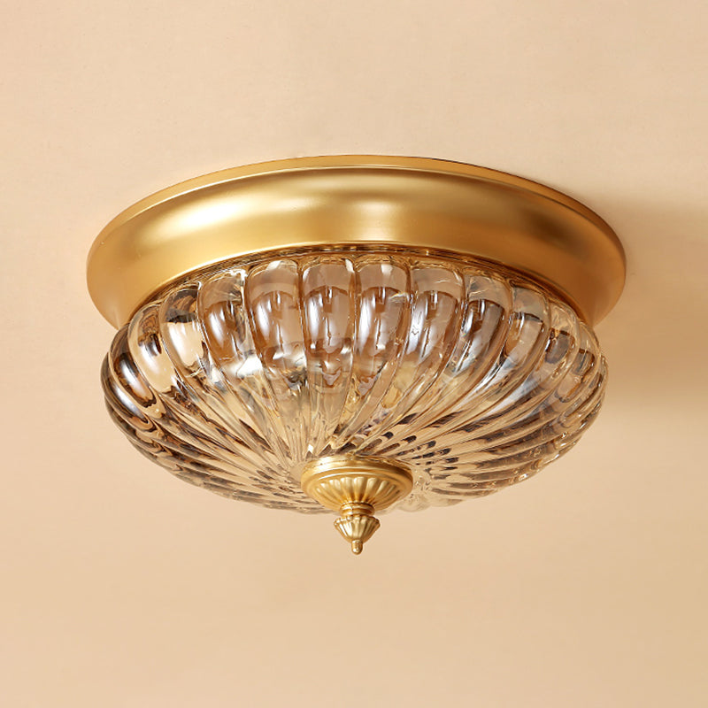 Vintage Crown Shape Flush Mount Light Fixture - 12/10 Wide Clear Ribbed Glass 2 Lights Black/Gold