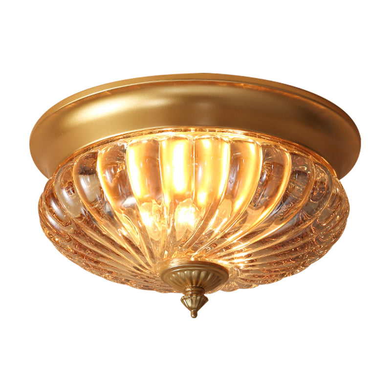 Vintage Crown Shape Flush Mount Light Fixture - 12/10 Wide Clear Ribbed Glass 2 Lights Black/Gold
