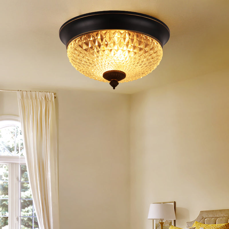 Traditional Black Crown Flush Mount Lamp with Clear Faceted Glass - 12"/14"/18" Wide