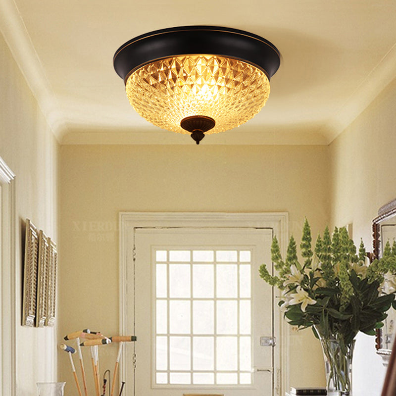 Traditional Black Crown Flush Mount Lamp with Clear Faceted Glass - 12"/14"/18" Wide