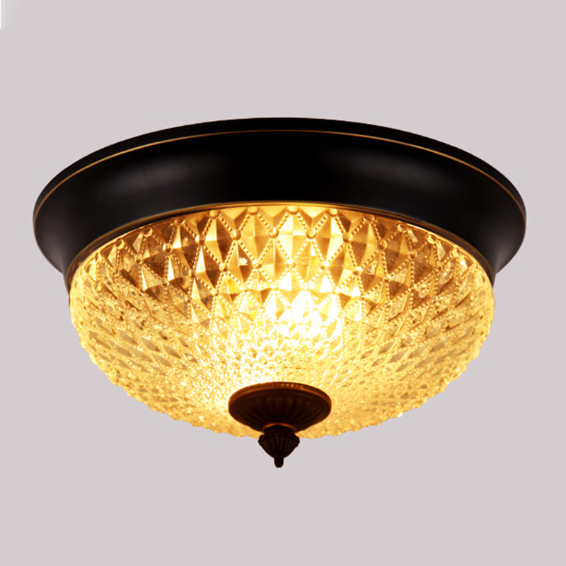 Traditional Black Crown Flush Mount Lamp With Clear Faceted Glass - 12/14/18 Wide