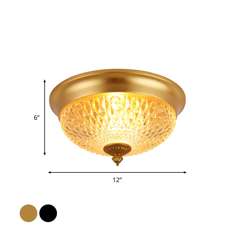 Traditional Black Crown Flush Mount Lamp With Clear Faceted Glass - 12/14/18 Wide