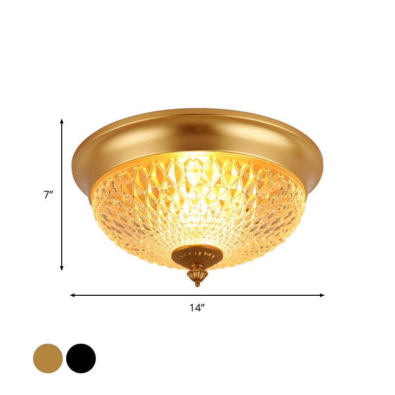 Traditional Black Crown Flush Mount Lamp With Clear Faceted Glass - 12/14/18 Wide