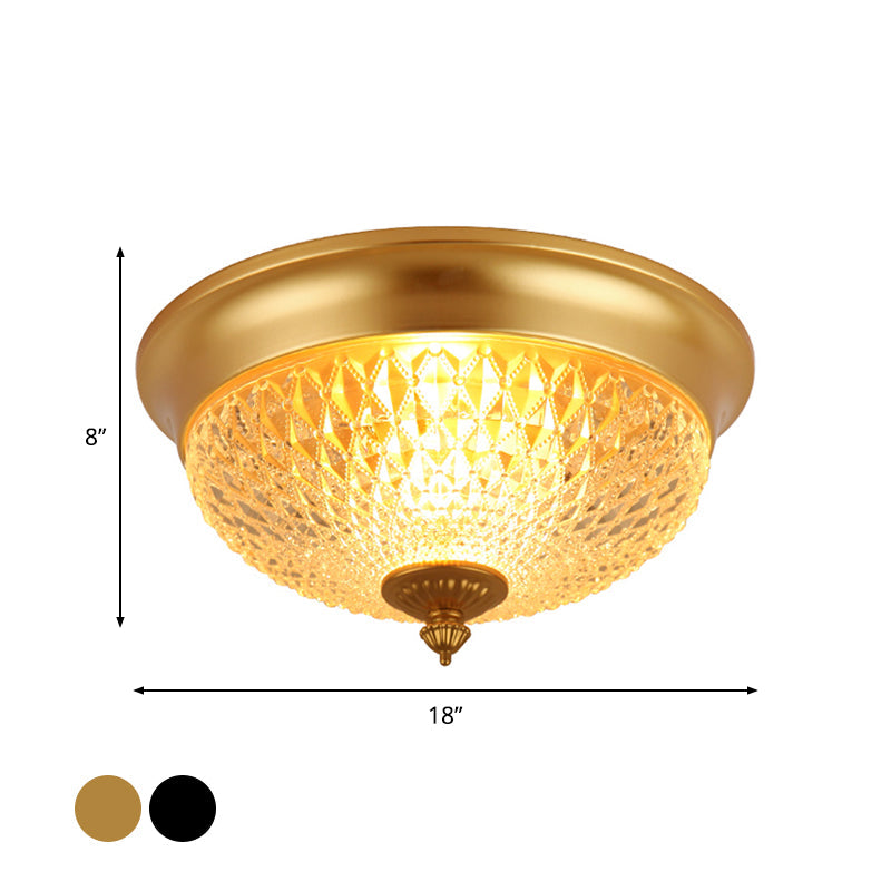 Traditional Black Crown Flush Mount Lamp with Clear Faceted Glass - 12"/14"/18" Wide