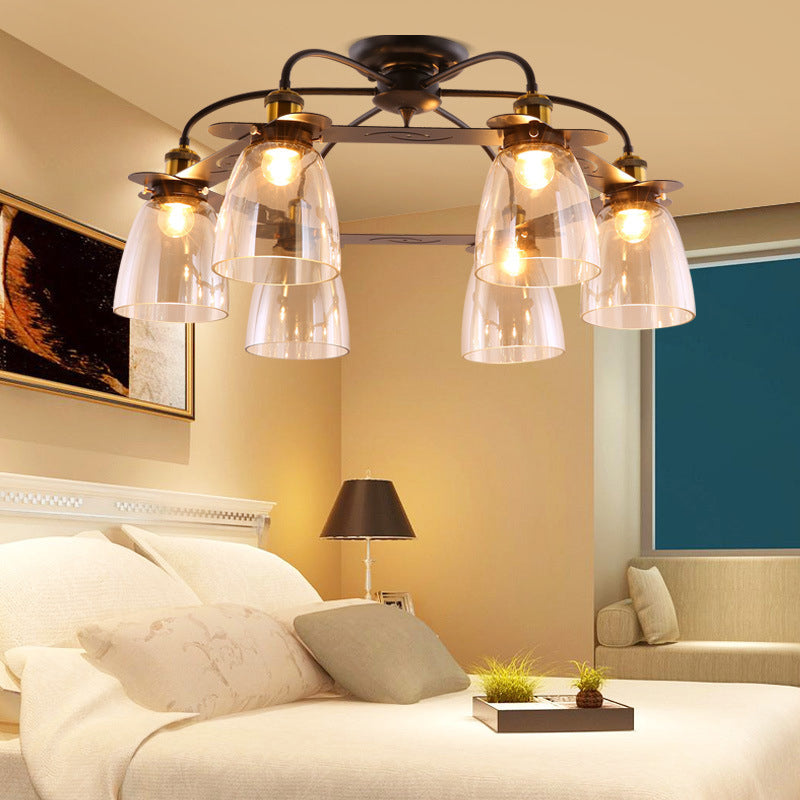 Industrial Semi-Flush Aged Brass Ceiling Lamp With Cognac Glass Bell Shades - 3/5/6 Heads For Living