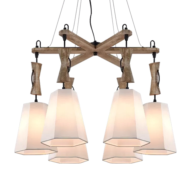 Tapered Industrial Chandelier with 6 Heads in Black, White, and Flaxen Wood