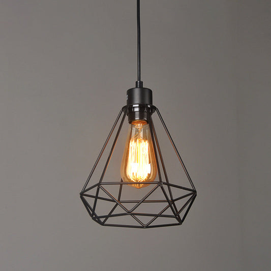 Iron Diamond Hanging Light: Industrial Style Pendant with Bedside Pendulum, Black Finish