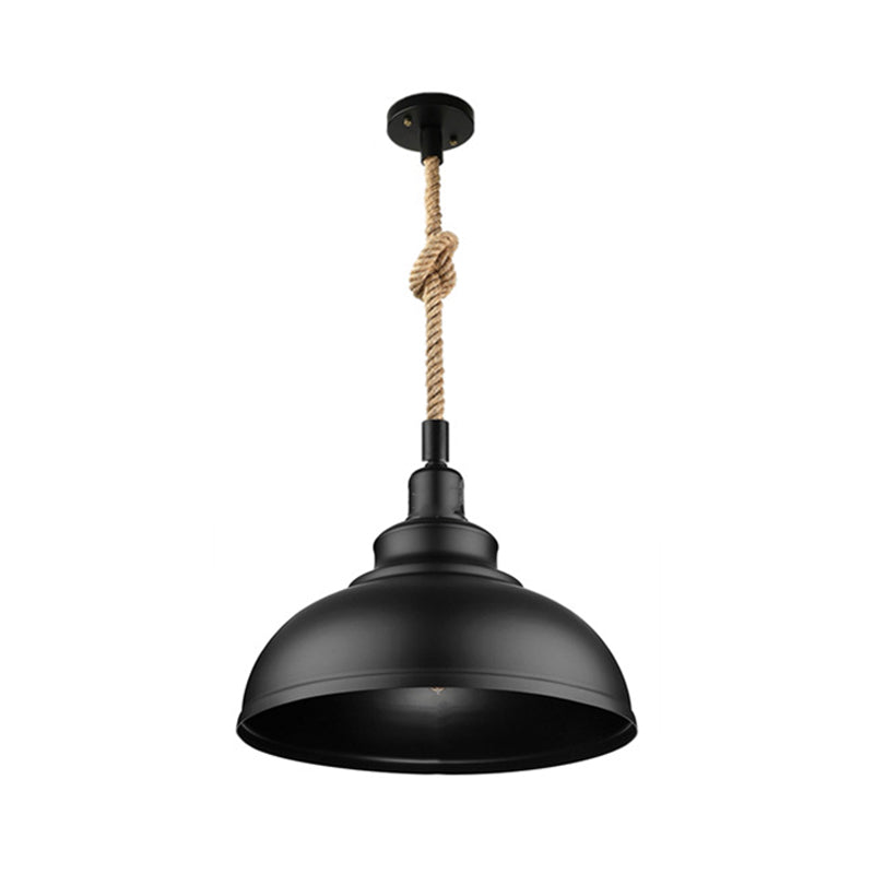 Kaylee - Farmhouse Single Iron Suspension Light Pendant in Black with Hemp Rope