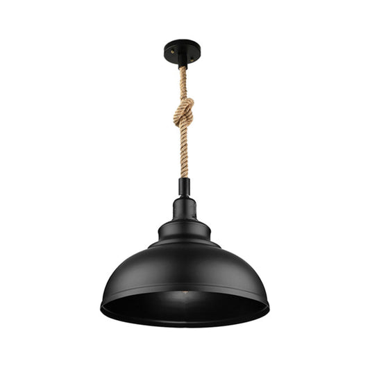 Kaylee - Farmhouse Single Iron Suspension Light Pendant in Black with Hemp Rope