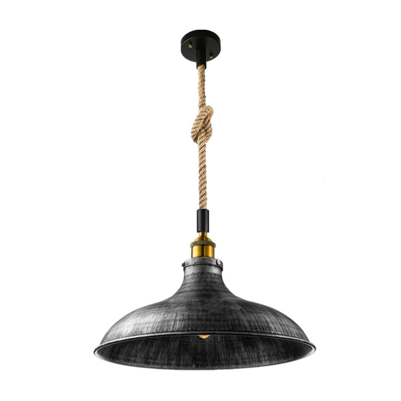 Kaylee - Farmhouse Single Iron Suspension Light Pendant in Black with Hemp Rope