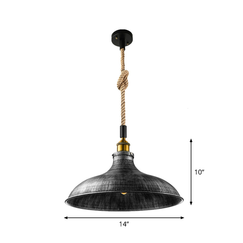 Kaylee - Farmhouse Single Iron Suspension Light Pendant in Black with Hemp Rope