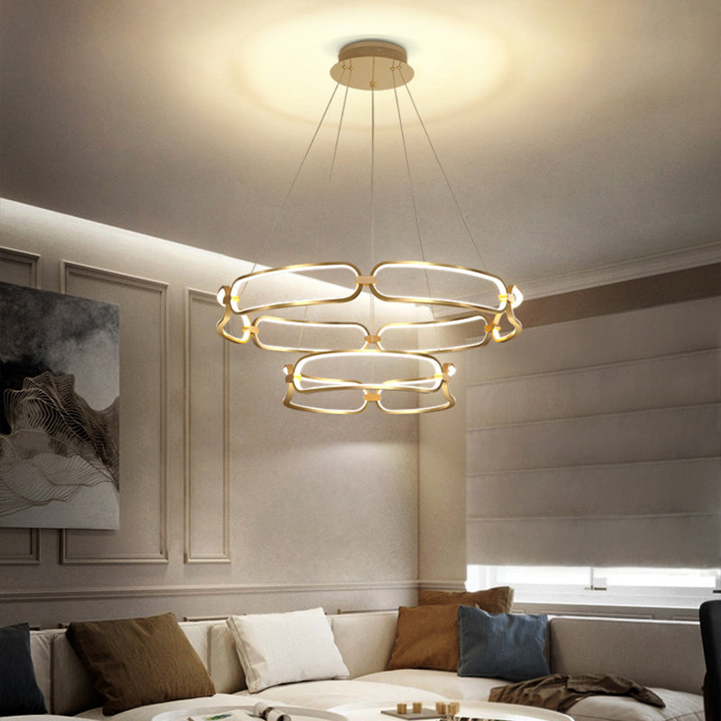 Stylish Gold Metal Led Pendant Light - 1/2-Tiered Wristlet Chandelier Small/Large Sizes