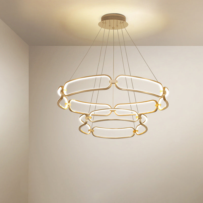 Metal Gold LED Pendant Light - 1/2-Tiered Wristlet Shaped Chandelier - Simple & Stylish - Small/Large