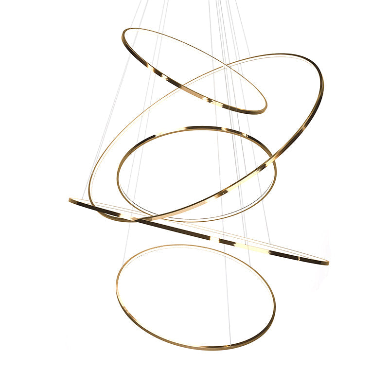 Lustre à LED extra-plat doré - Minimaliste, acier inoxydable, 3/5 niveaux - Idéal pour le salon