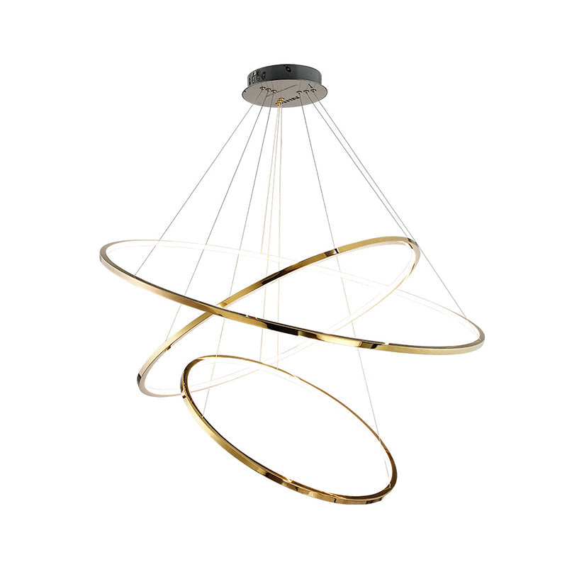 Lustre suspendu à LED minimaliste à 3/5 niveaux en acier inoxydable pour salon, lustre extra-mince en forme de cerceau en or