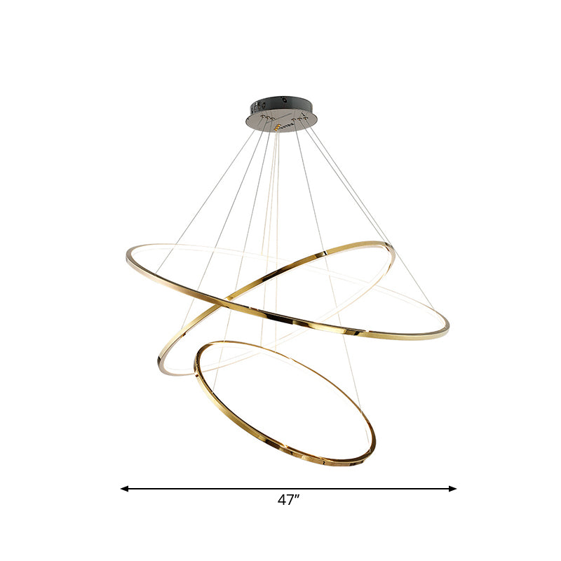 Lustre suspendu à LED minimaliste à 3/5 niveaux en acier inoxydable pour salon, lustre extra-mince en forme de cerceau en or